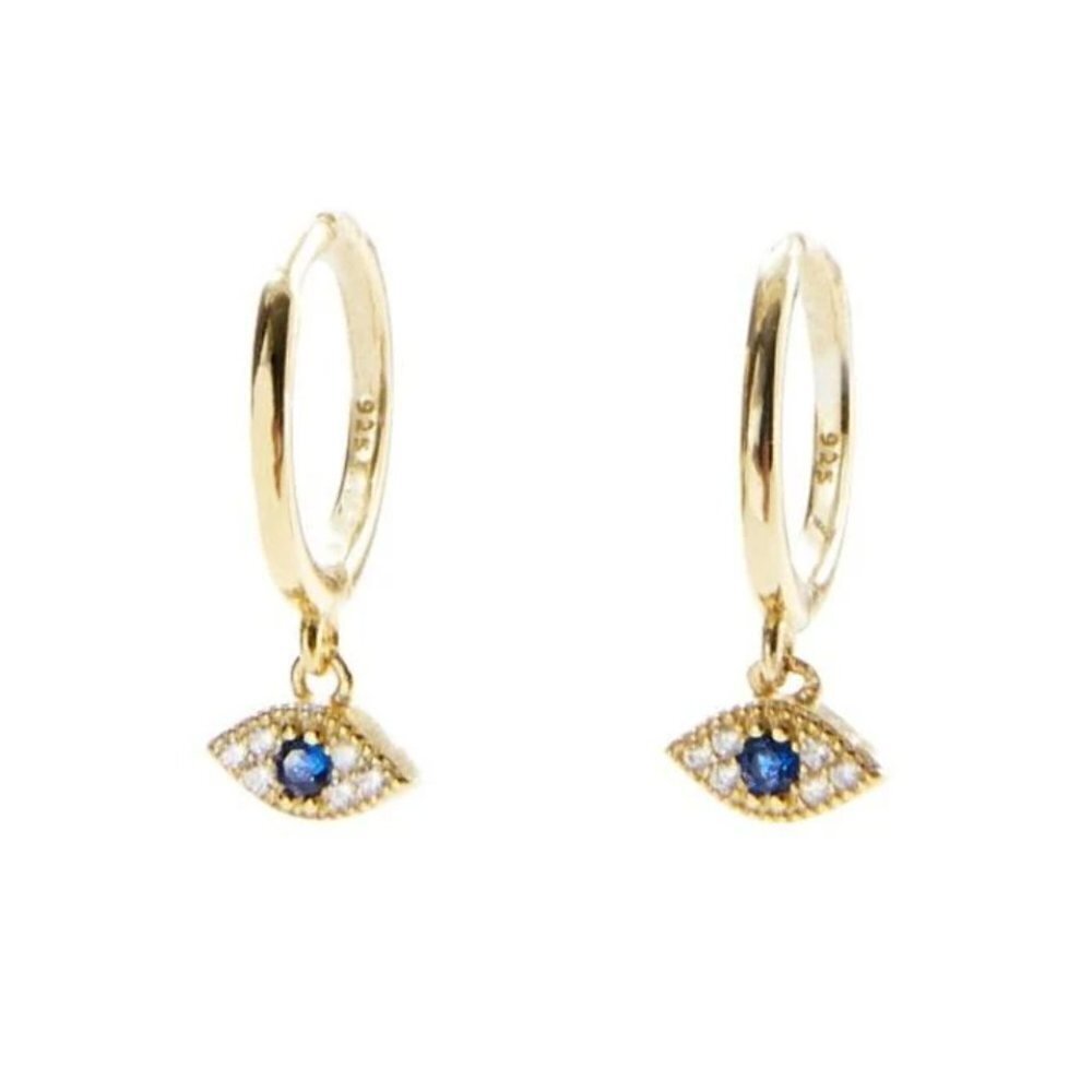 new- gold CZ Evil Eye Huggie Hoop Earrings 925 sterling silver